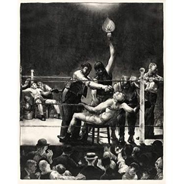 Imagem de Luta de Boxe Intervalo entre Assaltos Boxeadores Atendidos Cantos do Ringue 1923 Litografia de George Bellows na Tela em Vários Tamanhos (70 cm X 55 cm tamanho da imagem)