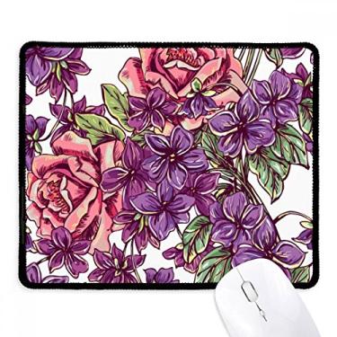 Imagem de Mousepad Flower Leaf azul branco borda costurada tapete de borracha para jogos