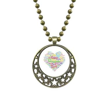 Imagem de DIYthinker Colar com pingente de coração arco-íris LGBT Wordcloud com estrela e corrente de lua