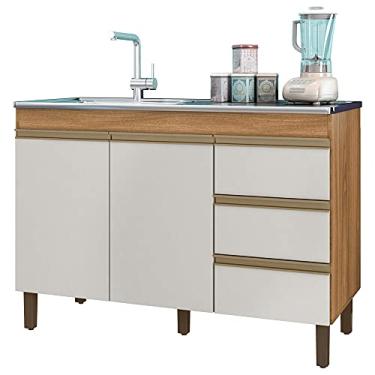 Imagem de Balcão De Pia 2 Portas 3 Gavetas 119cm Karen Sem Tampo Nature Off White Peternella