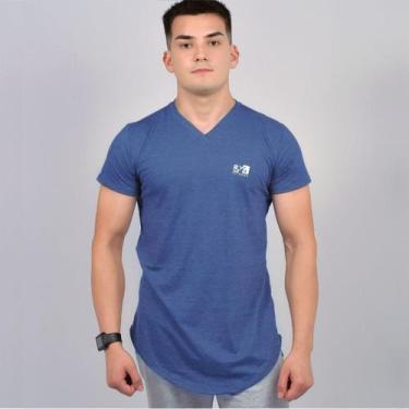 Imagem de Camiseta Byg Long Line Azul Gola V - Byg Moda Fitness