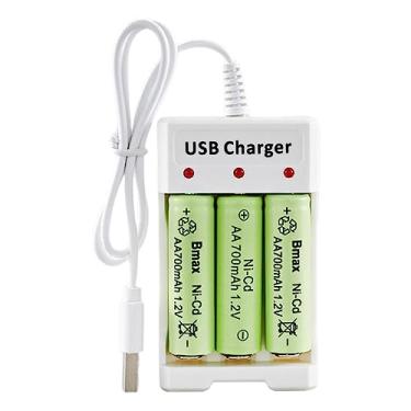 Imagem de Carregador AA - bateria AA AA3 compartimentos | Carregamento rápido entrada USB e compartimento carregamento independente bateria para baterias AA/AAA Buniq
