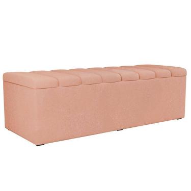 Imagem de Calçadeira Recamier Baú Para Cama De Casal Queen Dália 195x50 cm W01 Linho Rosê - Lyam