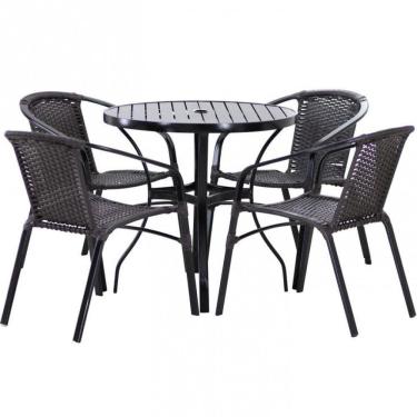 Imagem de Conjunto 4 Cadeiras e Mesa Floripa Tampo Ripado em Alumínio para Piscina Trama