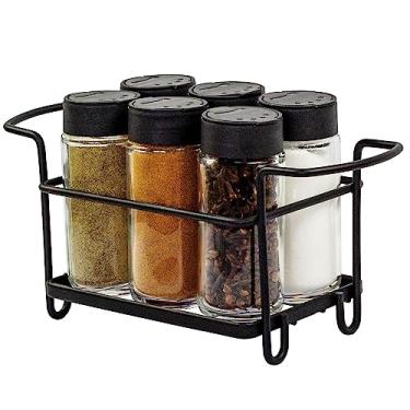 Imagem de Porta Tempero Condimento 6 Potes Vidro Tampa Dosadora Suporte Preto Organização Cozinha