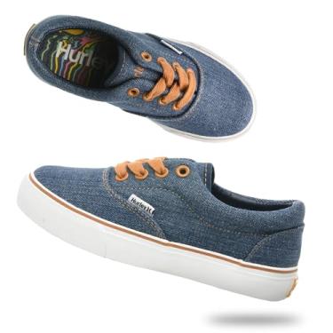 Imagem de Hurley Marley Tênis infantil de lona com cadarço – Tênis de skate de cano baixo para crianças, calçados esportivos para meninos e meninas, Jeans azul-claro, 13 Little Kid