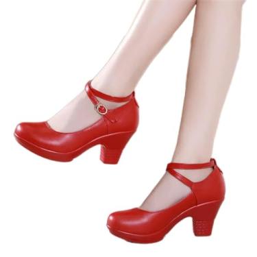 Imagem de Sapatos femininos de salto alto de couro Mary Janes sandália de verão sapatos femininos