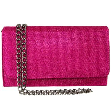Imagem de Bolsa Clutch Glitter Ravy Store Pink Brilhante Pequena Alça De Corrente  feminino