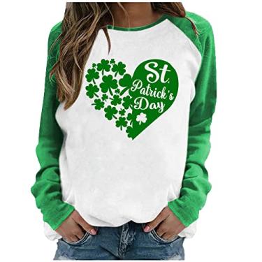 Imagem de SHOPESSA Camisetas femininas do Dia de São Patrício com estampa de coração romântico, blusa verde trevo, roupa de férias de primavera, Camisetas femininas Green St Patricks Day, 3G