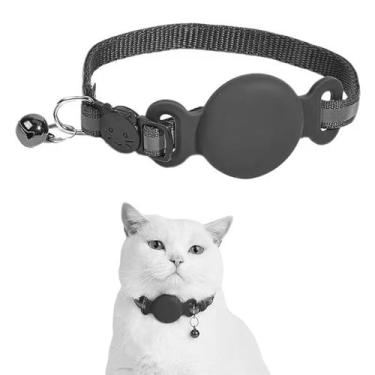 Imagem de Coleira impermeável para gatos AirTag, coleira breakaway para gatos com design refletivo e ajustável, coleira leve para Apple Airtag, suporte oculto para rastreador GPS para gatos e gatinhos, preta