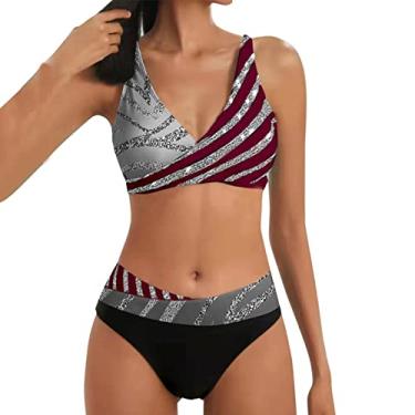 Imagem de Conjunto de biquínis cheeky feminino, sexy, plus size, biquíni , controle de barriga, roupa de praia com alças fofas, Vinho, XXG