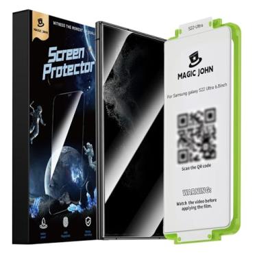 Imagem de MAGIC JOHN Pacote com 2 protetores de tela para Samsung Galaxy S22 Ultra Privacy [filme de cerâmica] Não é de vidro de 6,8 polegadas, [100% compatível com impressão digital] Antiespião, bandeja de
