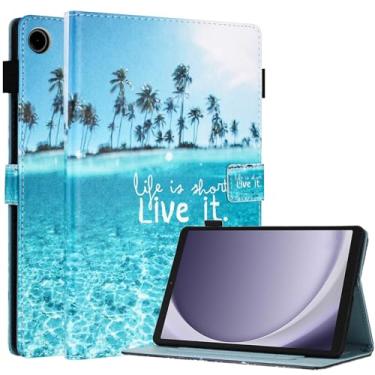 Imagem de Fancity Capa para Samsung Galaxy Tab A9 8,7 polegadas 2023 (SM-X110/X115/X117), capa de couro PU com suporte para cartão TPU para tablet Galaxy Tab A9 22.1 cm 2023, praia