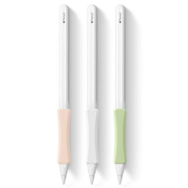 Imagem de Pacote com 3 suportes de silicone compatíveis com Apple Pencil (USB-C) e Apple Pencil (2ª geração), iPad Pro 11 de 12,9 polegadas, capa protetora ergonômica, branca, rosa, verde