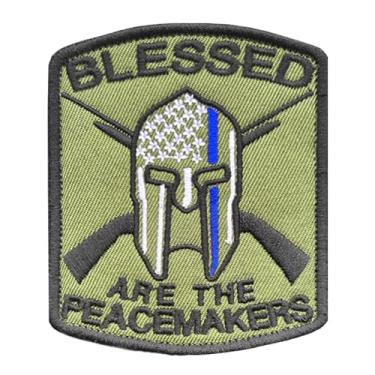 Imagem de 1 peça Green God Blessed are the Peacemakers Thin Blue Line Tactical Bordado Gancho e Laço Suporte Polícia Exército Law Staff Patch para bonés, bolsas, mochilas, roupas de ombro, colete