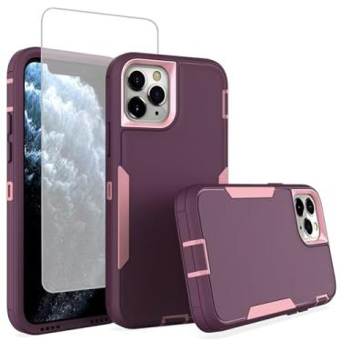 Imagem de Sidande Capa para iPhone 11 Pro 5.8 com protetor de tela de vidro temperado, suporte de camada dupla resistente, suporte magnético para carro, capa protetora para iPhone 11 Pro, roxo e rosa