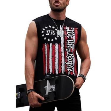 Imagem de Camiseta masculina 4th of July 1776 Muscle Tank Memorial Day Gym sem mangas para treino com bandeira americana, Preto - 1776 We the People, 3G