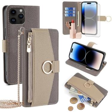 Imagem de Asuwish Capa de telefone para iPhone 14 Pro 6,1 polegadas capa carteira com protetor de tela e capa flip espelhada, anel suporte para cartão, alça transversal, suporte para celular iPhone14Pro 5G i