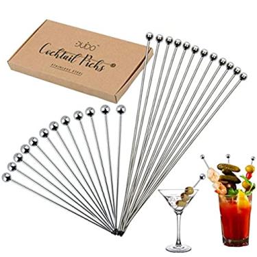 Imagem de Palitos para coquetel Martini Stirrers – (24 unidades/4 e 8 polegadas) palhetas de coquetel reutilizáveis – espetos de aço inoxidável para bebidas de metal para aperitivos de Martini Oliveiras Sangrenta Mary Branded