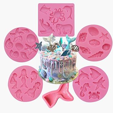 Imagem de Art KITCHENWARE 6 peças cauda de peixe sereia concha 3d silicone fondant conjuntos suprimentos de decoração de bolo ferramentas fondant molde de bolo molde de chocolate doce
