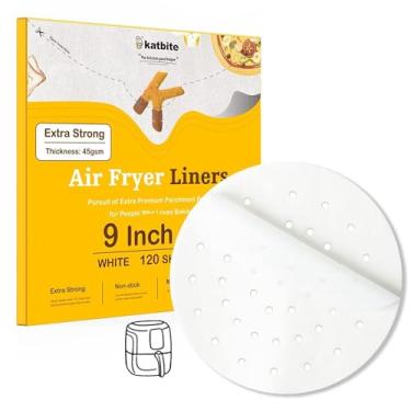 Imagem de Katbite Papel manteiga para fritadeira a ar de 23 cm, 120 peças de papel manteiga para forros de fritadeira a ar, papel pergaminho perfurado antiaderente para fritadeira a ar, forros de bambu a vapor,