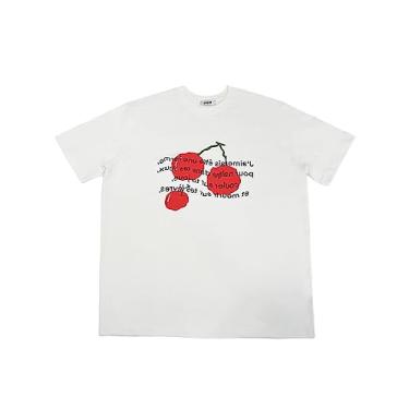 Imagem de LITQI.NF Camiseta feminina com estampa de frutas cereja e manga curta, tamanho grande para mulheres, Branco, M