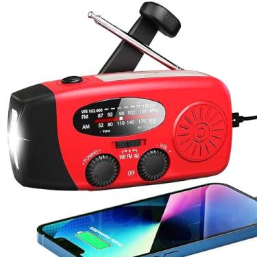 Imagem de Handsider Rádio meteorológico de emergência de manivela de 5000 mAh, rádio solar AM FM NOAA com lanterna de LED e conector de fone de ouvido, carregador portátil para smartphone, lanterna LED