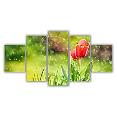 Imagem de Quadros Decorativos Mosaico MDF Floral Flores Tulipas Vermelhas 115x60cm