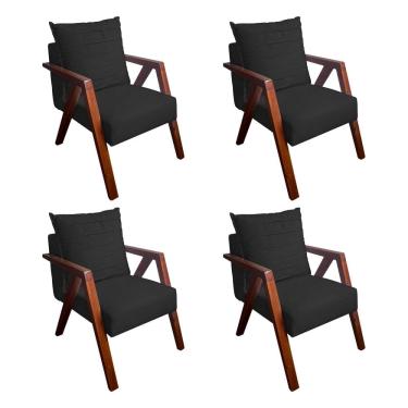Imagem de Kit 4 Poltronas Monalisa para Recepção Mona Pés de Madeira Maciça Suede Preto