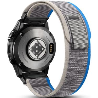 Imagem de IMIVIO Pulseira de relógio esportiva de nylon Quickfit de 22 mm cinza e azul, compatível com Garmin Fenix 6, 7, Forerunner 945, 965, Instinct 2