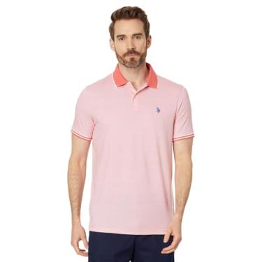 Imagem de U.S. Polo Assn. Camisa polo masculina de manga curta com gola texturizada, Coral rosa, XXG