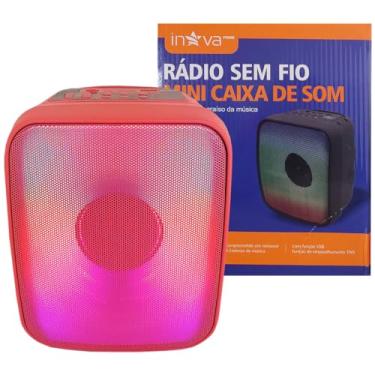 Imagem de Caixa de Som Bluetooth LED Amplificador Sem Fio 10W RMS USB SD AUX Rádio FM Portátil Potente - Inova KV-9895 (Vermelho)