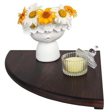 Imagem de Prateleira de canto flutuante rústica de madeira, prateleira de parede feita à mão na Europa, marrom, organizador de armazenamento perfeito para banheiro, sala de estar, cozinha e quarto, sofisticada, durável e elegante (marrom, 9,8)