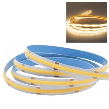 Imagem de Fita LED 3000K COB 5 Metros 12v IP20 Profissional Iluminaçao Perfil Teto Reaixado Gesso Sanca Residencial Comercial Ambiente
