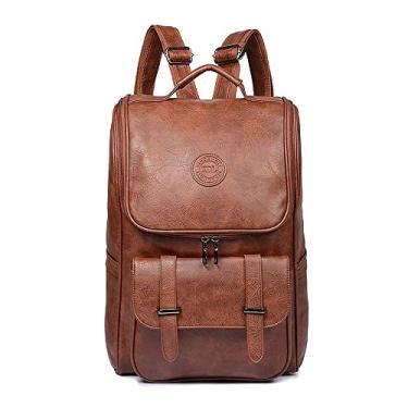 Imagem de Mochila de couro vegano slim vintage para laptop para homens e mulheres, marrom marrom resistente à água marrom faculdade escola livreto fim de semana mochila