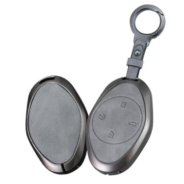 Imagem de HIBEYO Capa de chaveiro compatível com controle remoto Xpeng G3 460 P7 520 Novo Xiaopeng G3 acessórios capa de chave de liga e capa de chave de couro liso com chaveiro chaveiro redondo