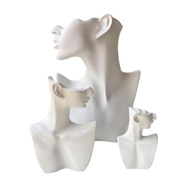 Imagem de Fiocias 3 Pçs Resina Rosto Manequim Jóias Expositor, Ornamento Elegante, Decoração, Jóias Expositor para Balcão de Loja, Branco