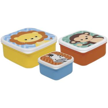 Imagem de Jogo de Potes Buba com Tampa Quadrado Colorido Animais 3 Peças, 1,150m