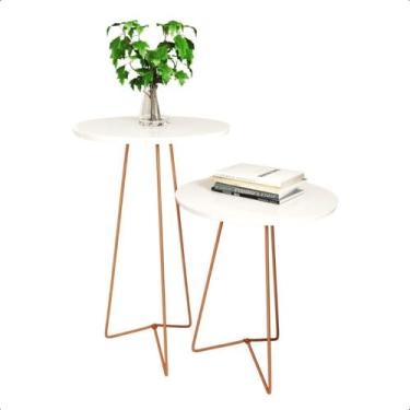 Imagem de Kit 2 Mesas De Canto Industrial Pés Em Metal Rose Gold - RDS Metalúrgi