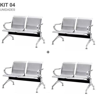 Imagem de Kit com 4 Cadeiras Longarina Aeroporto Cromada 2 Lugares - TM