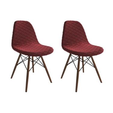 Imagem de Kit 2 Cadeiras Jantar Eames Eiffel Estofadas Vermelho Base Madeira - U