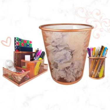 Imagem de Kit Escritório Rose Gold Lixeira Escritório, Porta Caneta Lápis e Orga