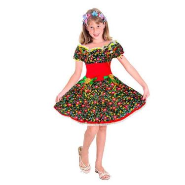 Imagem de Vestido Festa Junina Feminino Infantil pra Quadrilha Com Chapeuzinho d