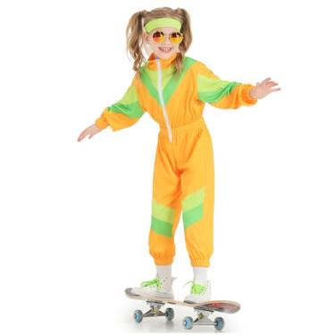 Imagem de Nenahot Conjunto de agasalho feminino dos anos 80, hip hop, peça única, retrô, colorido, esportivo, corta-vento, Amarelo, M