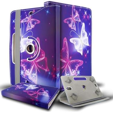 Imagem de Capa universal para 20 cm, capa protetora de couro PU com suporte multiângulo para 20.3 cm, Samsung, Lenovo, Huawei, Acer, Fire Tab e todos os outros tablets de 8 polegadas (azul borboleta)