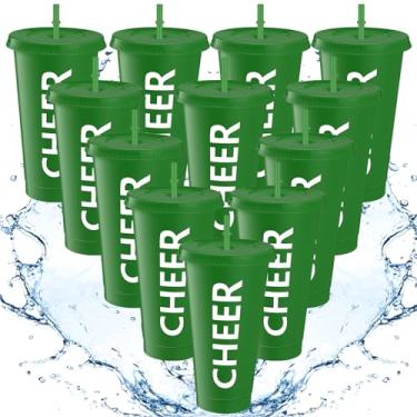 Imagem de Layhit 12 conjuntos de copos Cheer Teams Gifts Cheer Tumbler Copos a granel 680 g Verde Reutilizável Cheer Plástico com canudo e tampa Garrafas de água Cheer para meninas
