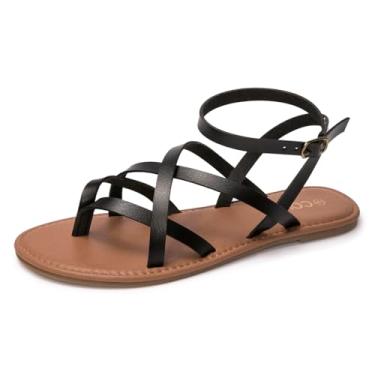 Imagem de Colgo Sandálias rasteiras femininas de verão, sandália de pescador casual ajustável com bico aberto nas costas sandálias gladiadoras, Ablack, 38