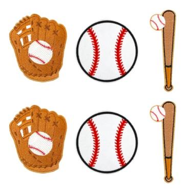 Imagem de 6 peças luvas de beisebol tacos de beisebol, adesivos esportivos, patch de beisebol, aplique bordado faça você mesmo para camisetas, jaquetas