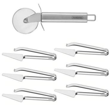 Imagem de Kit Cortador De Pizza Tramontina Marffim + 6 Pegadores Para Pizza Tram