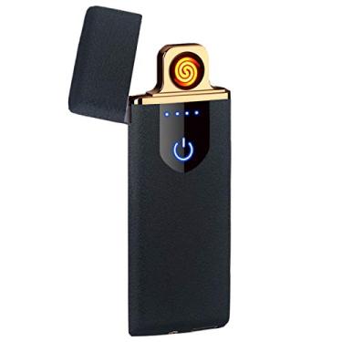 Imagem de Isqueiro elétrico, isqueiro recarregável USB, isqueiro de arco duplo de plasma, isqueiro à prova de vento, isqueiro de metal de bolso, incenso, acampamento (preto fosco)
